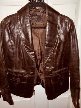 Laundry By Shelli Segal Deep Brown Distressed Genuine Leather Jacket Coat